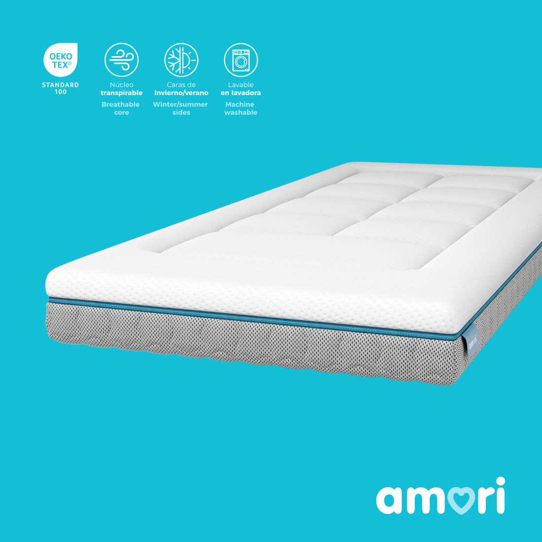 Colchón Amori Junior – Colchón Viscoelástico para Cama Pequeña Infantil Cómodo y Transpirable